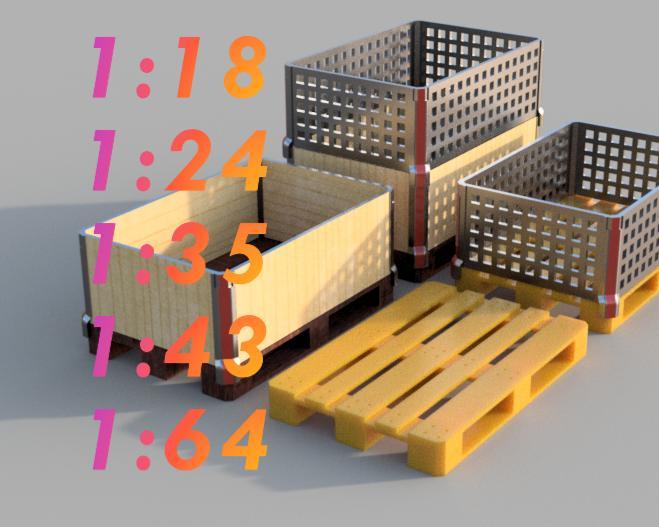 1/18 - 1/24 - 1/35 - 1/43 - 1/64 - Euro pallets and Contours elements