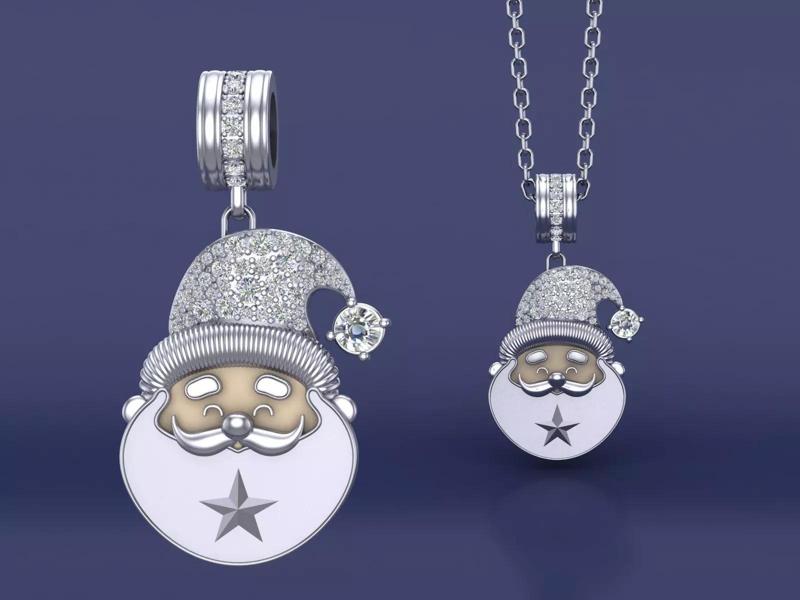 Santa Claus pendant necklace with diamonds hat for Christmas