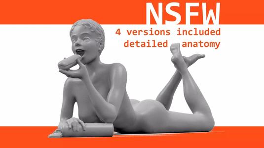 NSFW naked woman eating a pastry and licking cream