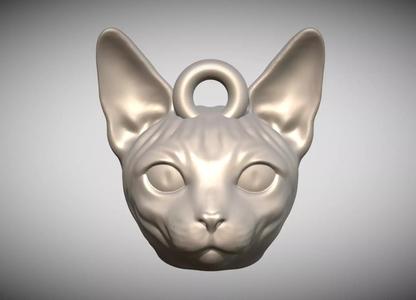 Sphynx cat head key ring for 3D printing
