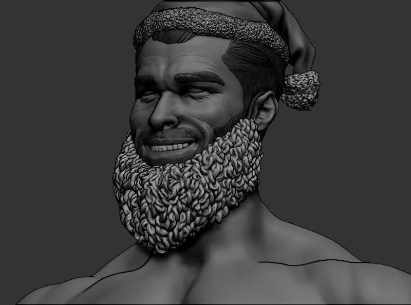 Gigaclaus man with beard wearing santa hat