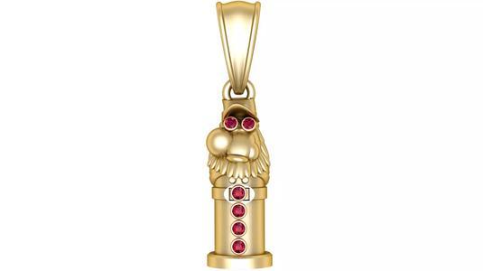 Golden Gnome Pendant with Ruby Accents