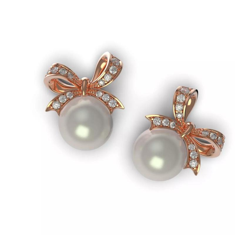 Diamond Pearl Bow Earrings