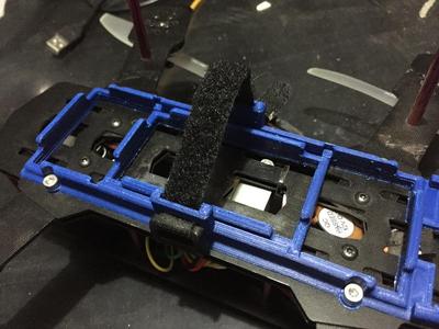 Quadcopter undercarriage Lipo battery mount with adapter and sonar mount.