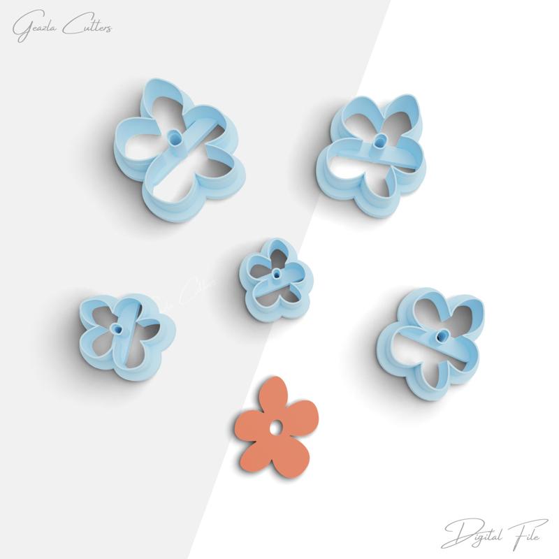 Organic Flower Donut Clay Cutter, Flower Polymer Clay Earrings Cutter, 2 Cutter Version, 5 Sizes Included, Digital STL File, No: 885