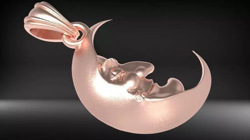 Antique moon crescent face Charm Pendant Necklace Jewelry