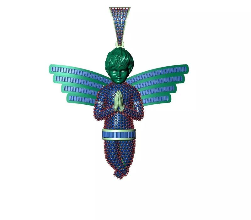 Angel  Pendant Baguette Diamond Angel Baby Pendant