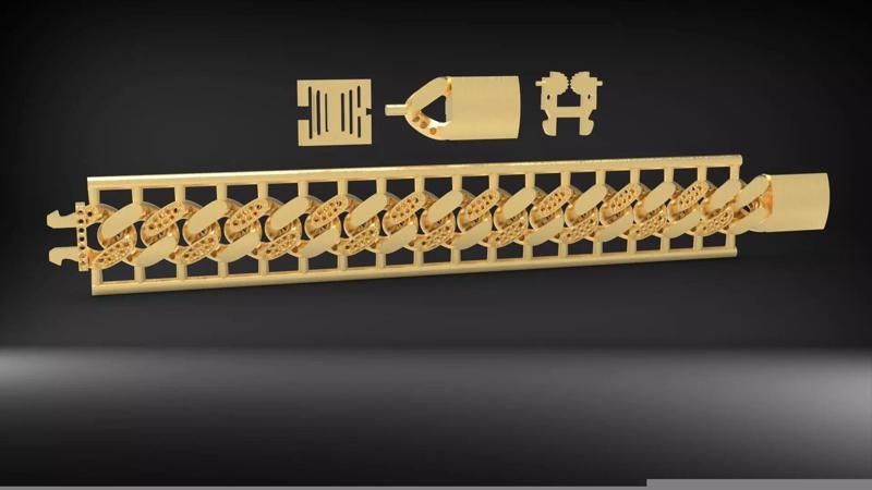 15mm Cuban Chain Link Bracelet Stone 3D