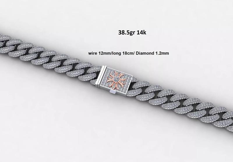 Diamond cuban chain link with chopard symbol  width 12mm