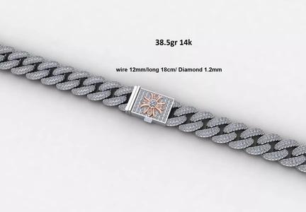 Diamond cuban chain link with chopard symbol  width 12mm