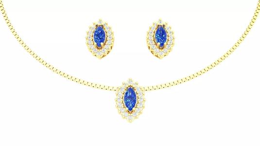 Gold Set Earrings Pendant Navette Sapphire Diamond Print Ready