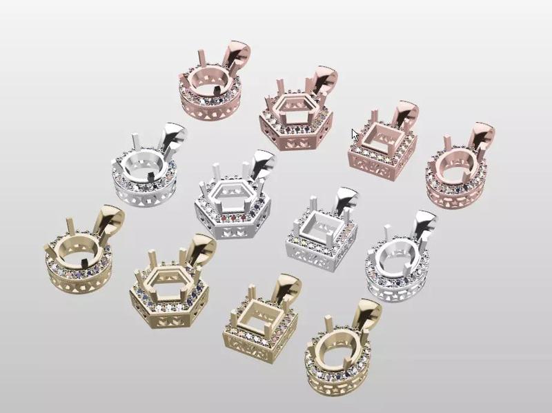 Multicolor pendants with 4 center-stone variants