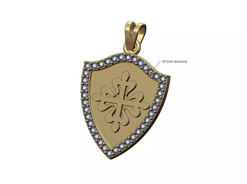 Diamond PP logo shield pendant with bail