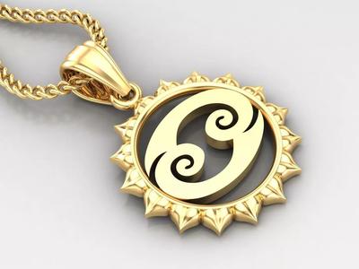 Sun Cancer Light Gold Pendant Version 7