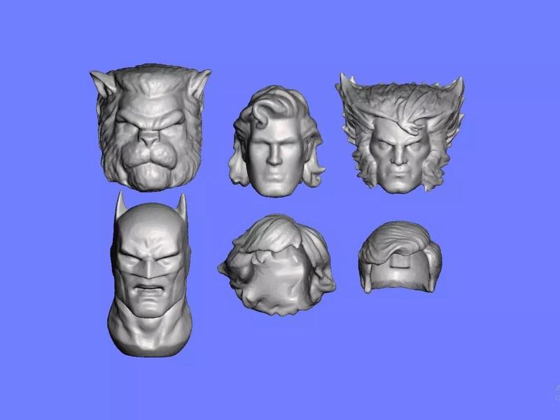 MISC 4 MALE FIGURE HEADS AND 2 SHORT HAIRS - 3D SCANS