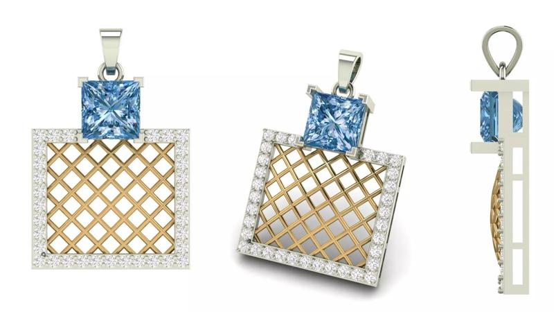 Square Mesh Color Stone Diamond Pendant