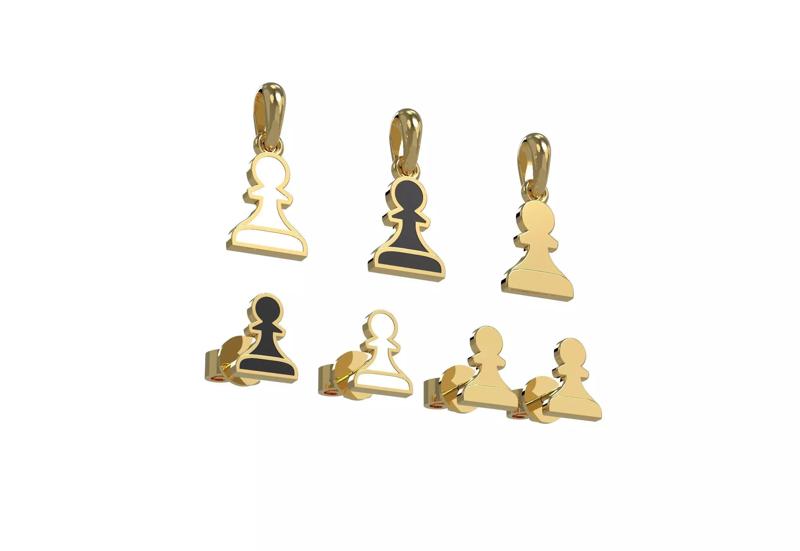 Pawn pendant and earrings chess set