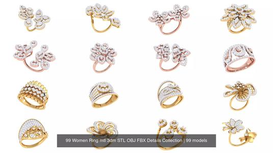 99 Women Ring mtl 3dm STL OBJ FBX Details Collection