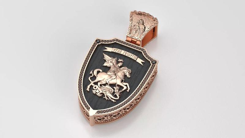 Saint George pendant with wood insert