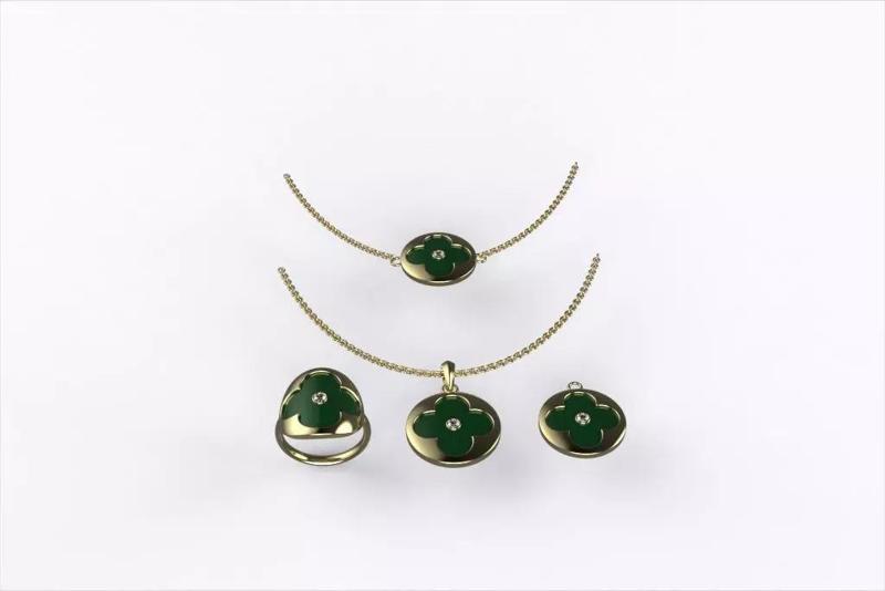 Luxury Clover Jewelry Set 07 3D Model  Ring Pendant Necklace