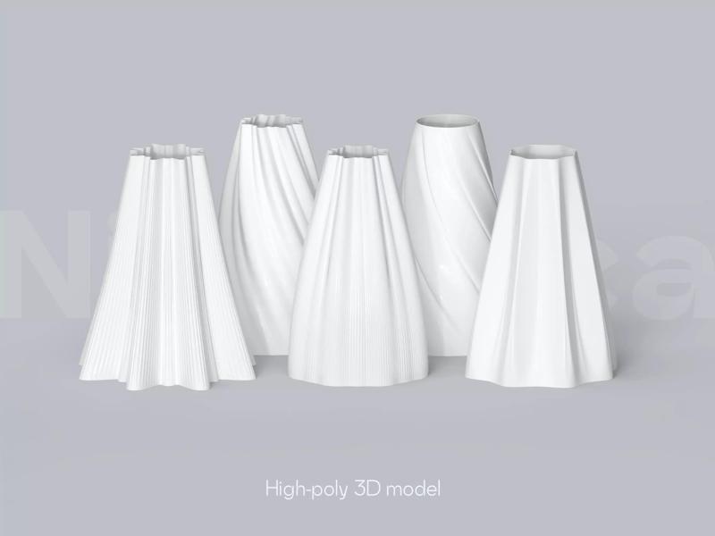 Vase Set STL Files for 3d Printing 3D Printable Vase Collection