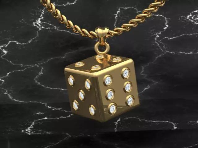 Dice Pendant Gold - Diamonds