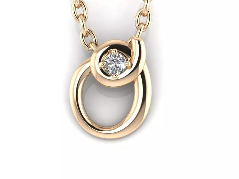 Pendant O gold ring with diamond in center