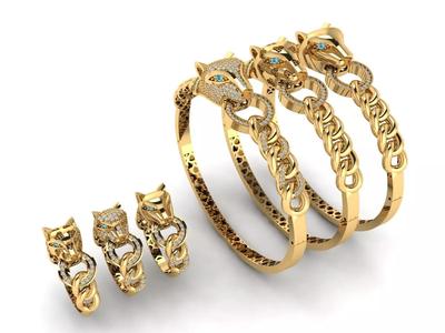 Leopard or panther bracelet and ring set