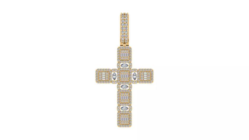 Iced-Out Baguette Cross Pendant