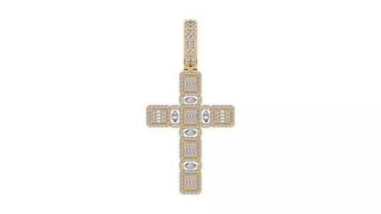 Iced-Out Baguette Cross Pendant