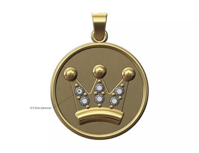 Diamond crown round pendant with bail