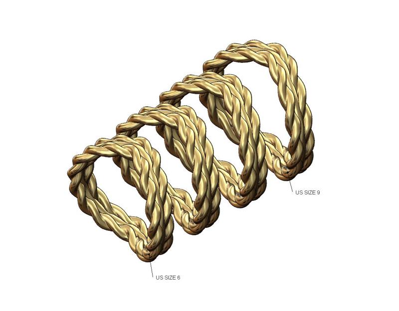 Double curved thin braided wire stacker ring 3D print model