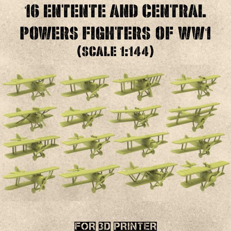 STL PACK - 16 Entente and Central Powers Fighters of WW1 (scale 1:144) - PERSONAL USE