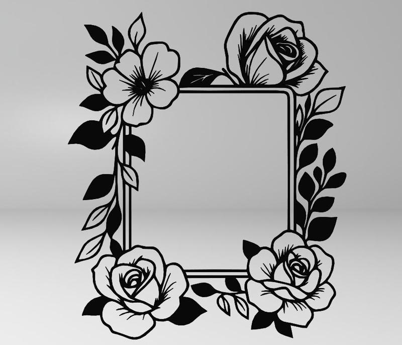 Wall Photo Frame with Roses and Flowers – Line Art Design