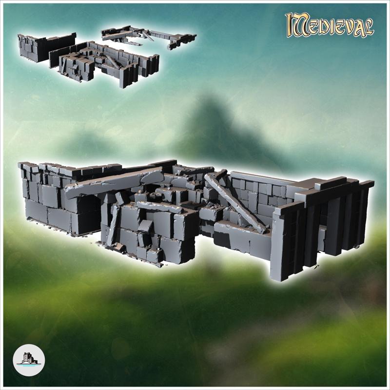 Ruin of stone building with wooden beams (13) - Modern WW2 WW1 World War Diaroma Wargaming RPG Mini Hobby