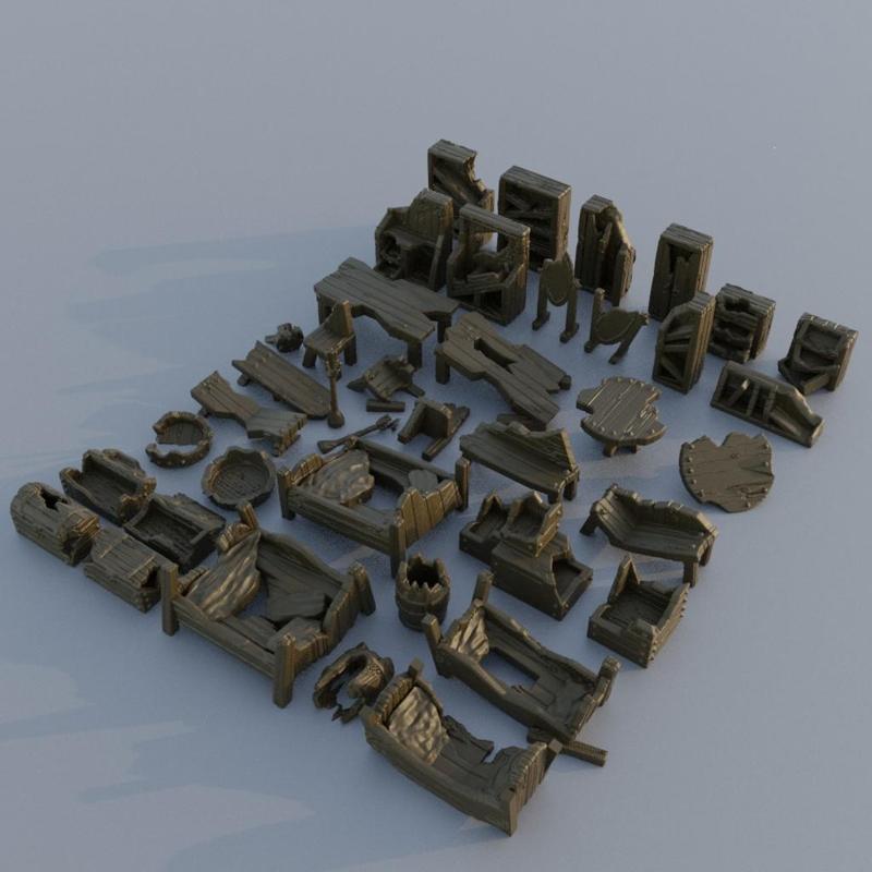 Ruined Furniture Pack - Tabletop Terrain - 28 MM