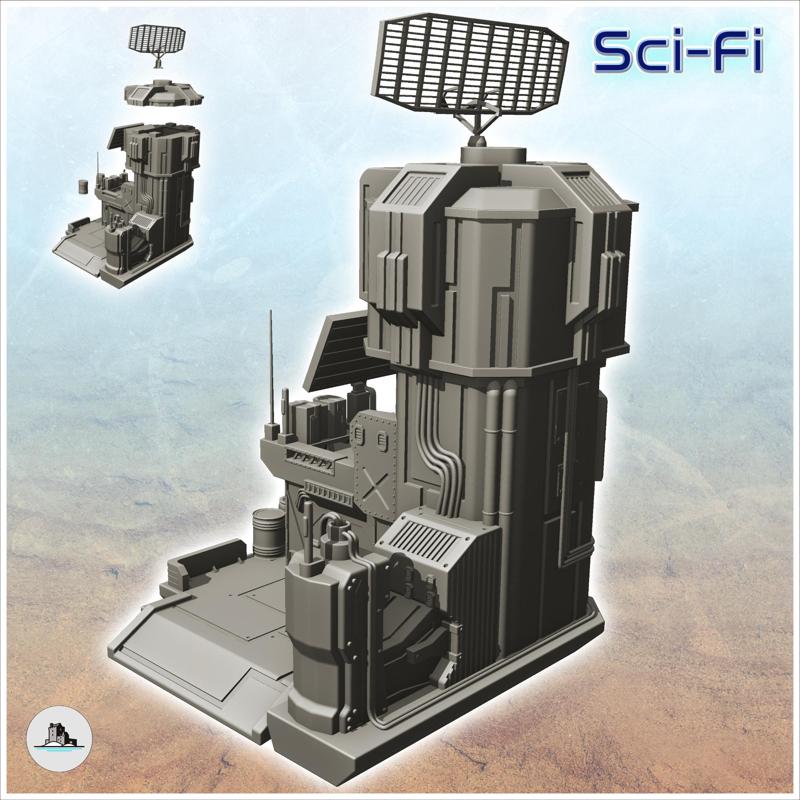 Sci-Fi telecommunication base with tower and large antenna (16)  - Future Sci-Fi SF Infinity Terrain Tabletop Scifi
