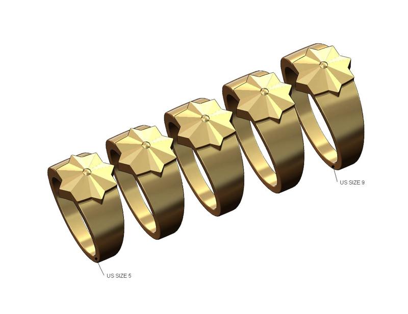 Faceted bead oriental star fashion ring US sizes 5to9 3D print model