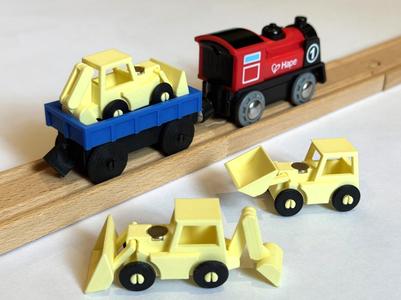 Gondola Train Car, Articulated Frontloader/Backhoe