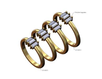 Triple baguettes thin band US sizes 5to8 3D print model