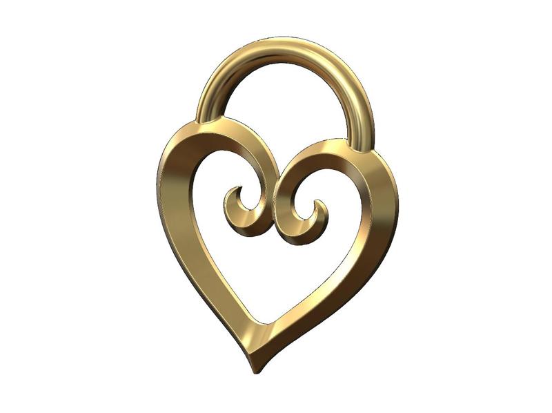 Open floral heart lock shaped pendant and charm 3D print model