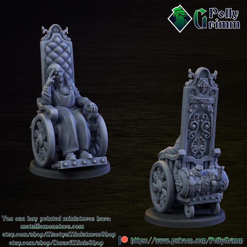 Victorian doctor aristocrat in wheelchair. Steampunk tabletop miniature