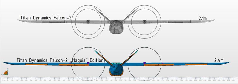 2.4 m Wings for Titan Dynamics Falcon-2 - "Maquis" Edition