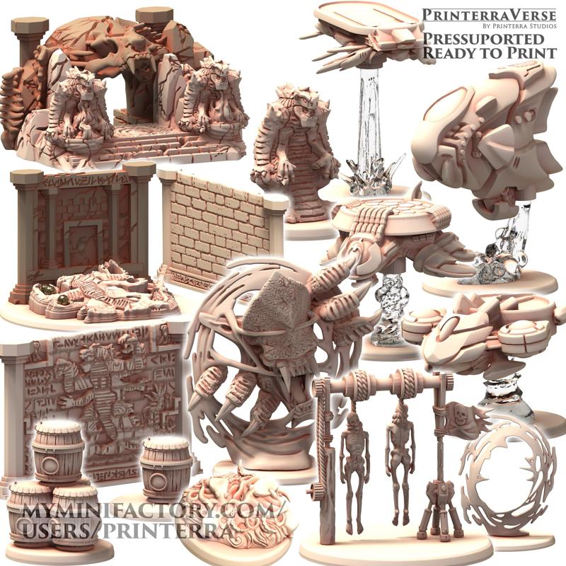 009 EMERALD TECHNOPUNK Scifi Space Pirate Speeder Ships Alien Ectoplasm Cosmic Portal and Kaiju Temple Ruins Scatter Terrain