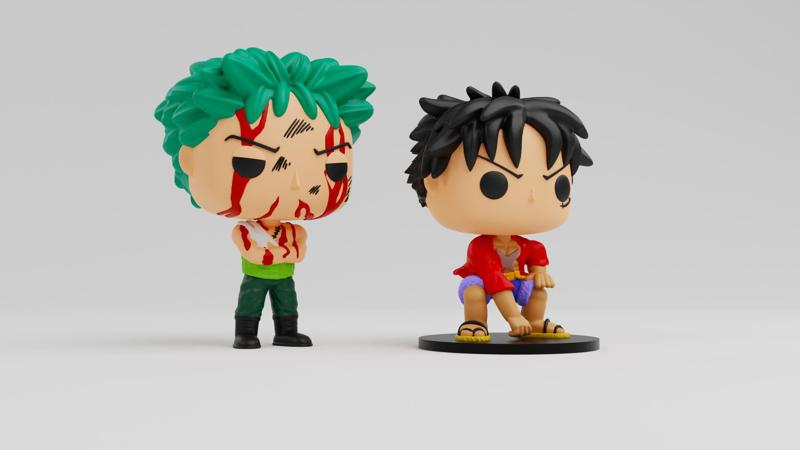 Luffy and Zoro funko models from the anime one piece