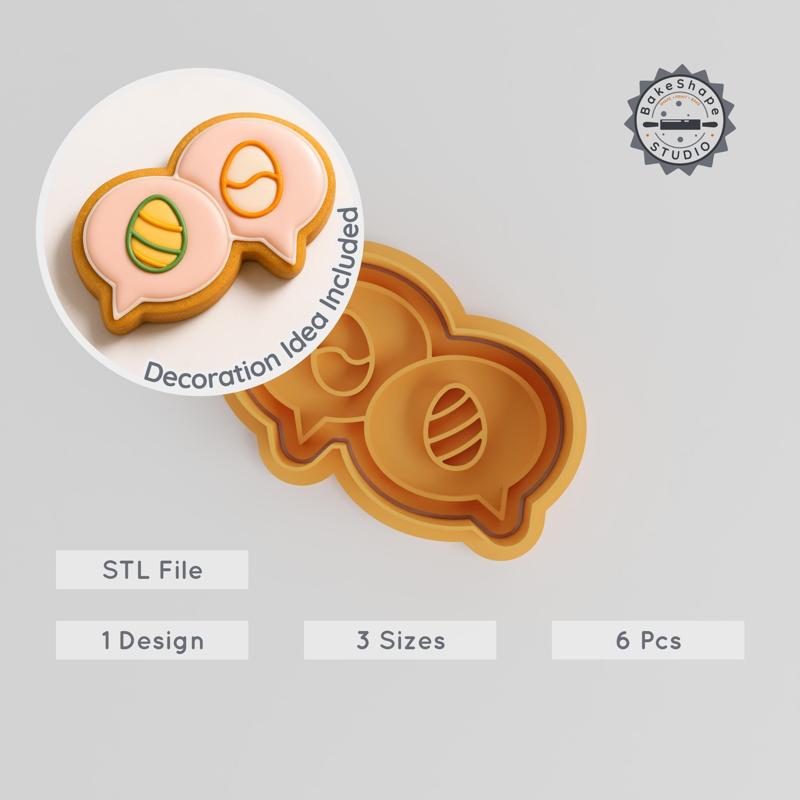 Chat Bubble Cutter & Stamp Set, Cookie, Fondant, Egg Decoration, S/M/L, 6 Pieces, Message, Easter, Invite