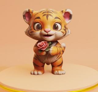 Chibi Kawaii Tiger Holding a Rose