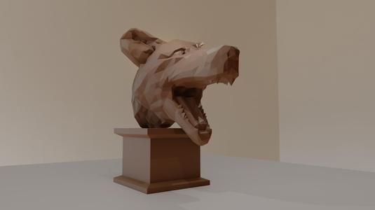 tasmanian tiger dog barking bust low poly stl