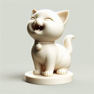 491 Laughing Kitten - 3D-Printed Ivory-Style Statue, dinosaur, sculpture, monkey, witch, fairy, knight, fantasy, art, viking, dragon, dnd, cat, monster hunter, dog, totem, totemic