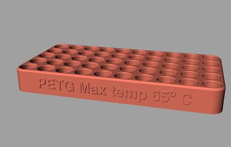 Vial rack for 4 ml (15x45mm) or 12 ml (~15x100mm) vials.
